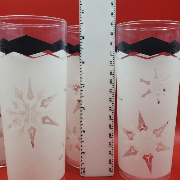 Anchor Hocking Frosted Snowflake Tall Glasses Tumblers Atomic MCM Black Diamonds - Picture 2 of 6